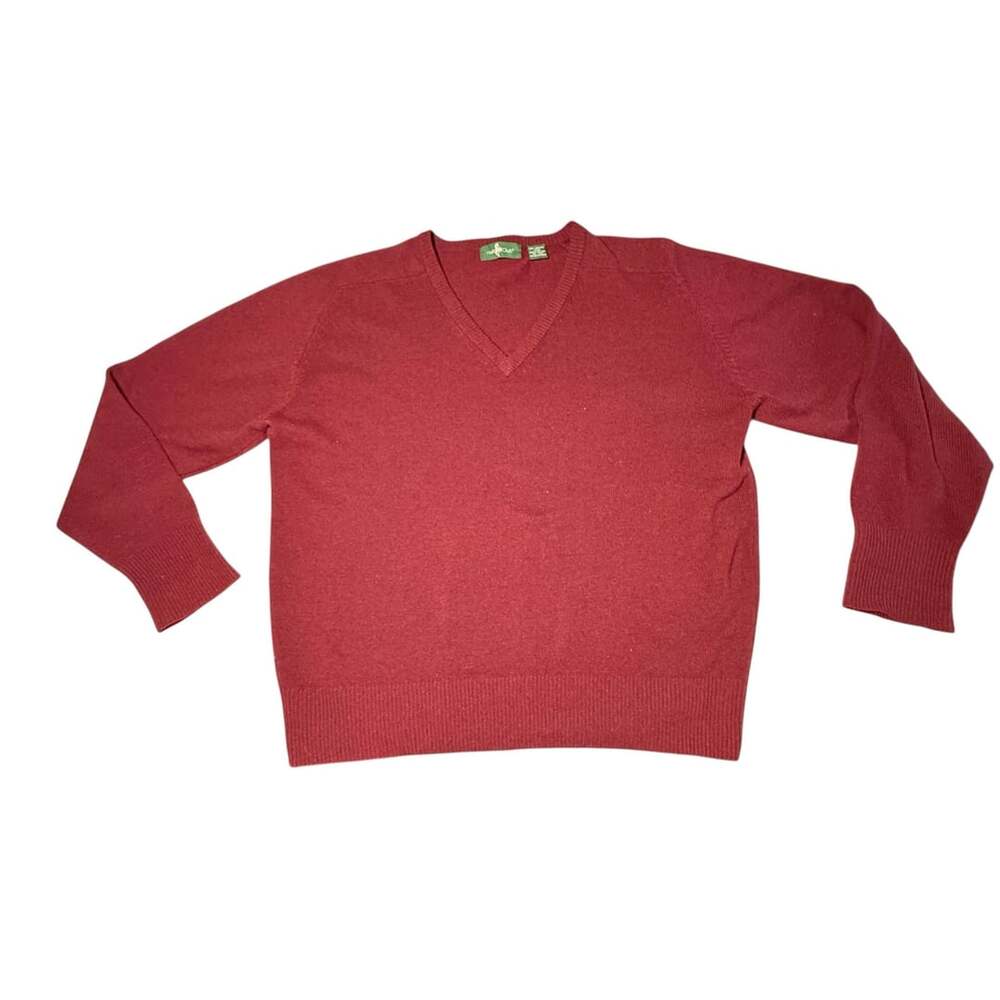 Vintage Hunt Club V-Neck Sweater Size Large Red Lambswool Pullover
